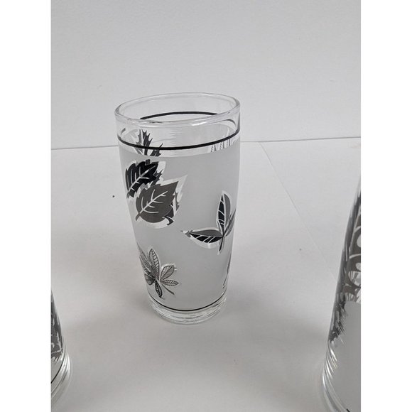 Set of 3 Vintage Libbey Silver Leaf Frosted Glasses 3 7/8" by 1 7/8" - Picture 3 of 8